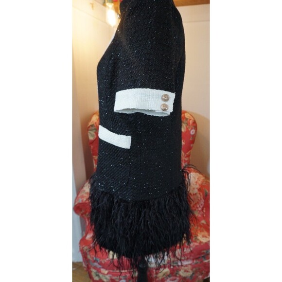 Tuxedo Style Sparkle Tweed Mini Dress with Fringe Feather Hem Sz M (6/8) - Picture 8 of 16